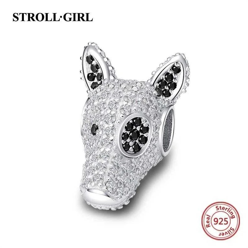 925 Silver Dog Head Charms Beads w/ Cz for European Bracelet