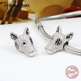 925 Silver Dog Head Charms Beads w/ Cz for European Bracelet