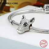 925 Silver Dog Head Charms Beads w/ Cz for European Bracelet