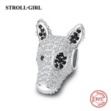 925 Silver Dog Head Charms Beads w/ Cz for European Bracelet