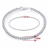 925 Sterling Silver 4mm Smooth Round Beads Charm Bracelet Women Jewelry Gift