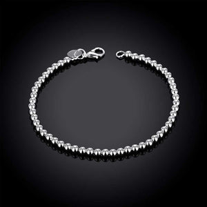 925 Sterling Silver 4mm Smooth Round Beads Charm Bracelet Women Jewelry Gift