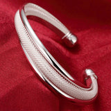 925 Sterling Silver Large Reticulated Bracelet Women Bangle