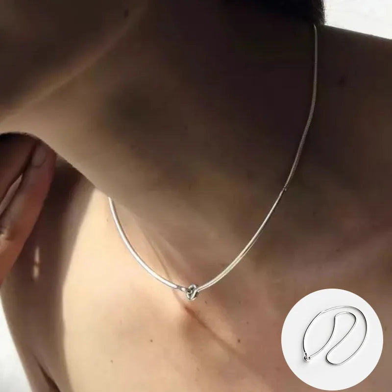 925 Silver Line Geometry Hook Necklace for Women Asymmetry Minimalism Choker