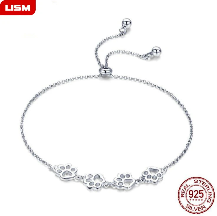 925 Sterling Silver Pet Cat Footprint Bracelet for Women