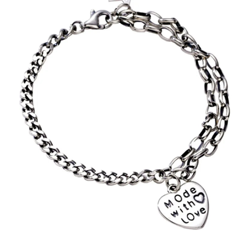 925 Sterling Silver Romantic Mode Love Heart Star Ladies Bracelet