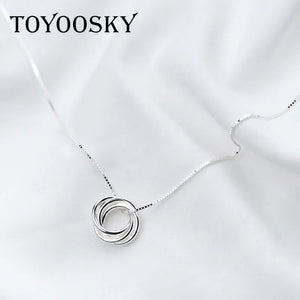 925 Sterling Silver Round Pendant Necklace Women High Multi-circle Necklace