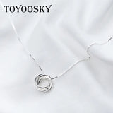925 Sterling Silver Round Pendant Necklace Women High Multi-circle Necklace