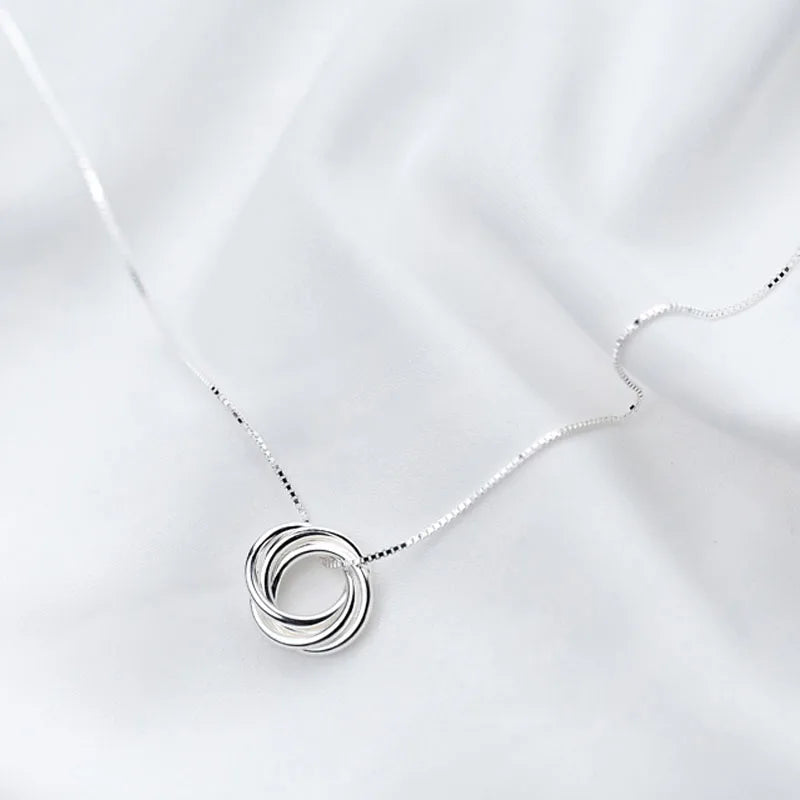 925 Sterling Silver Round Pendant Necklace Women High Multi-circle Necklace