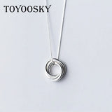 925 Sterling Silver Round Pendant Necklace Women High Multi-circle Necklace