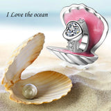 925 Silver Shell Beads with Pink Enamel for Bracelet Making