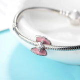 925 Silver Shell Beads with Pink Enamel for Bracelet Making