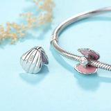 925 Silver Shell Beads with Pink Enamel for Bracelet Making