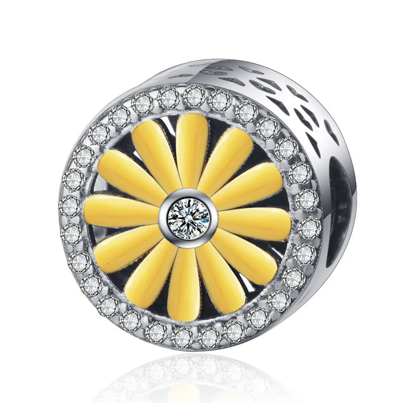 925 Silver Daisy Flower Beads with CZ for Bracelet Making