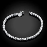 925 Sterling Silver Square 3mm Box Chain Bracelet Women Men Charm Jewelry