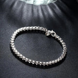 925 Sterling Silver Square 3mm Box Chain Bracelet Women Men Charm Jewelry