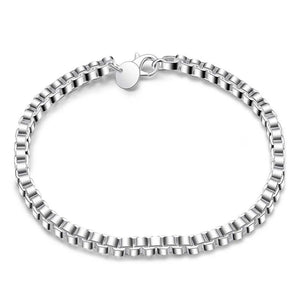 925 Sterling Silver Square 3mm Box Chain Bracelet Women Men Charm Jewelry