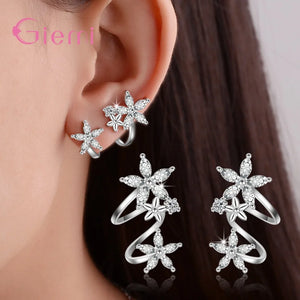 925 Silver Stud Earrings Austrian Crystal Flower Women Party Engagement