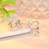 925 Silver Stud Earrings Austrian Crystal Flower Women Party Engagement