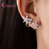 925 Silver Stud Earrings Austrian Crystal Flower Women Party Engagement