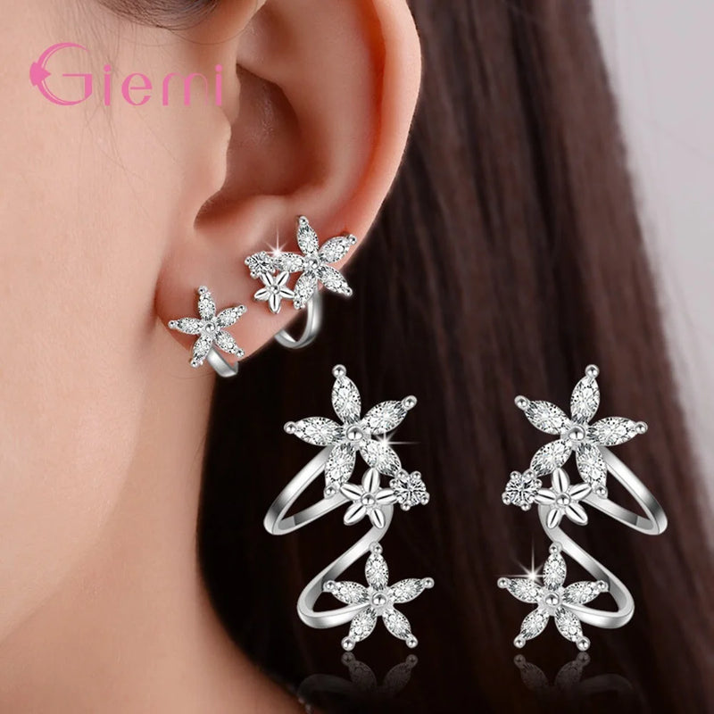 925 Silver Stud Earrings Austrian Crystal Flower Women Party Engagement