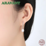 925 Sterling Silver Pearl Drop Earrings with Cubic Zircon Wedding Jewelry