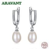 925 Sterling Silver Pearl Drop Earrings with Cubic Zircon Wedding Jewelry