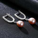 925 Sterling Silver Pearl Drop Earrings with Cubic Zircon Wedding Jewelry