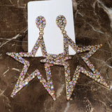 Rhinestone Big Star Dangle Earrings Exaggerate Lady's Statement Jewelry