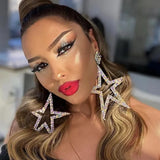 Rhinestone Big Star Dangle Earrings Exaggerate Lady's Statement Jewelry