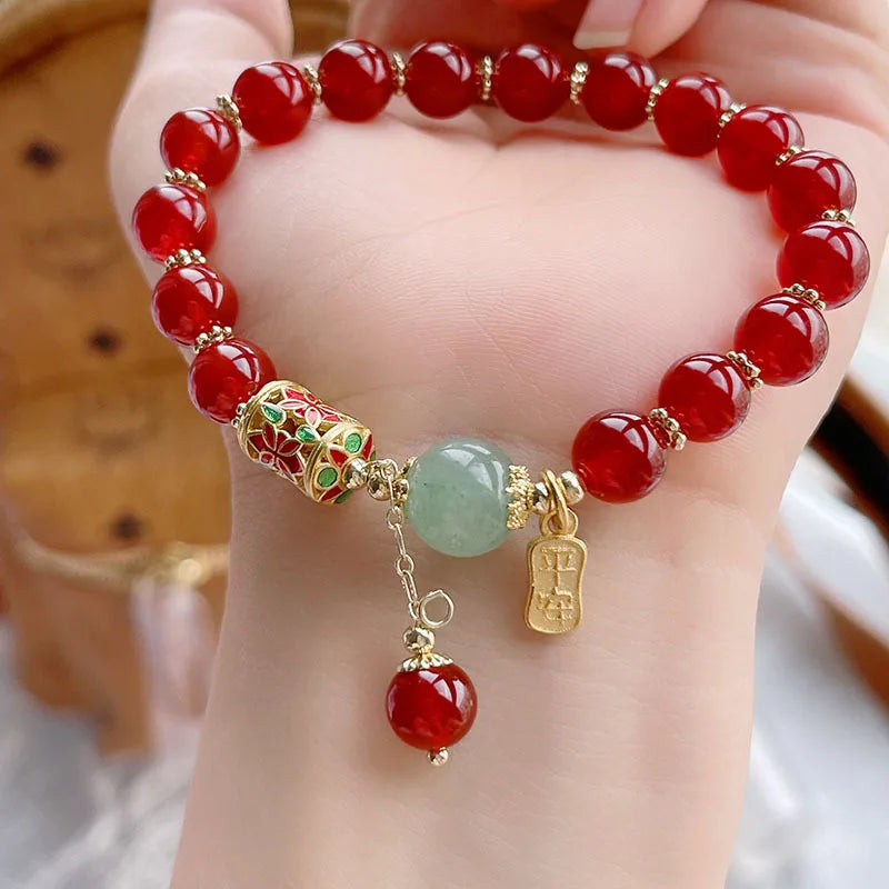 Arrival Animal Year Cloisonne Prayer Wheel Red Agate Bracelet