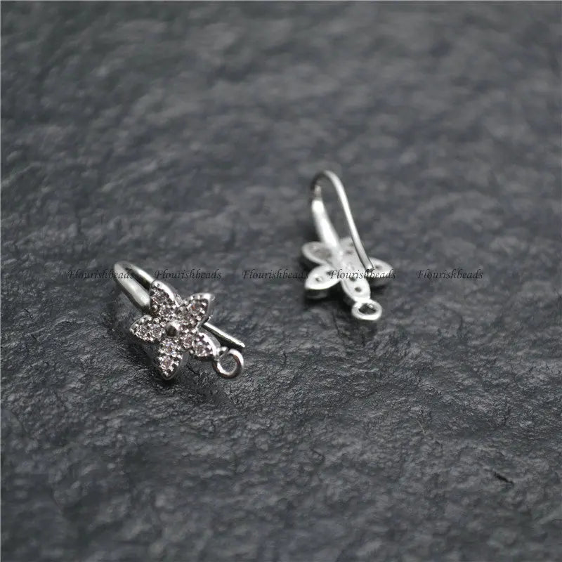 Anti-rust Flower CZ Beads Earring Hooks Jewelry Findings