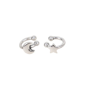 925 Sterling Silver Star and Moon Clip Earrings