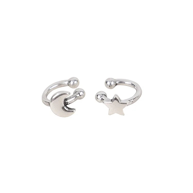 925 Sterling Silver Star and Moon Clip Earrings