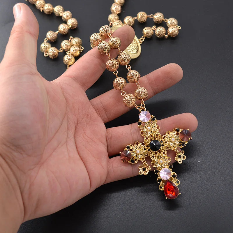 Vintage Long Necklace Baroque Cross Retro Necklace Catwalk Court Necklace