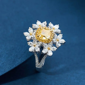 Big Bling Citrine Stone Silver CZ Ring for Women