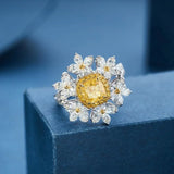 Big Bling Citrine Stone Silver CZ Ring for Women