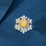 Big Bling Citrine Stone Silver CZ Ring for Women
