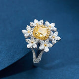 Big Bling Citrine Stone Silver CZ Ring for Women