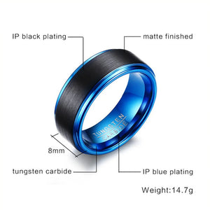 Blue Tungsten Carbide Wedding Band Ring for Men