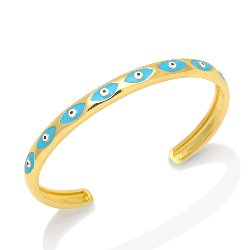 Evil Eye Bangles for Women Copper Plated Greek Eye Cuff Bangles