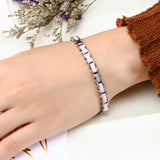Pink Ceramic Bracelet with CZ Crystal, Stainless Steel Bangle