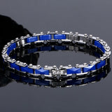 Pink Ceramic Bracelet with CZ Crystal, Stainless Steel Bangle