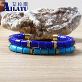 Blue Red Sky Bead Titanium Stainless Steel CZ Bangle Men Jewelry