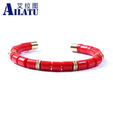 Blue Red Sky Bead Titanium Stainless Steel CZ Bangle Men Jewelry