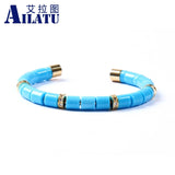 Blue Red Sky Bead Titanium Stainless Steel CZ Bangle Men Jewelry