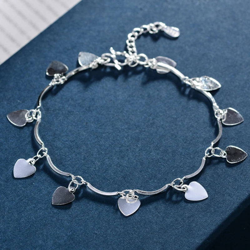 Bohemia Women 925 Sterling Silver Anklet Heart Pandent Anklet