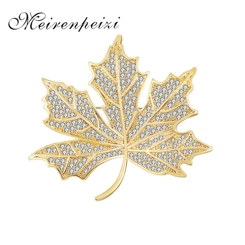 Arrival CZ Crystal Vintage Maple Leaf Brooch Pin