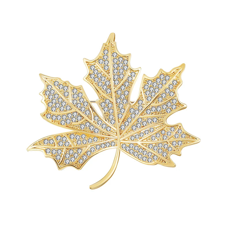 Arrival CZ Crystal Vintage Maple Leaf Brooch Pin