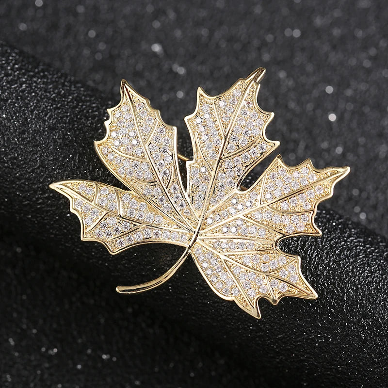 Arrival CZ Crystal Vintage Maple Leaf Brooch Pin